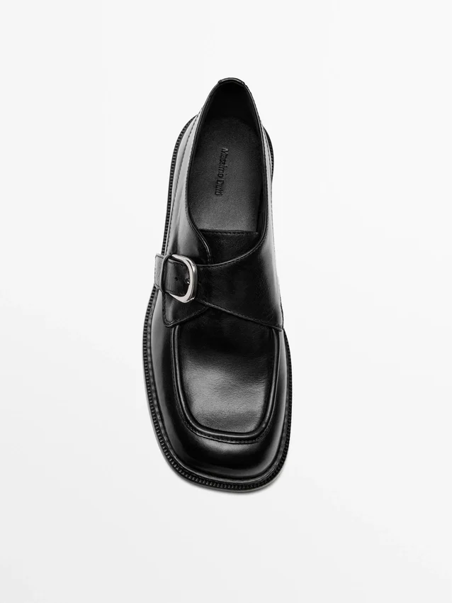 Leder-Derby-Schuhe mit Schnalle Leder-Derby-Schuhe mit Schnalle