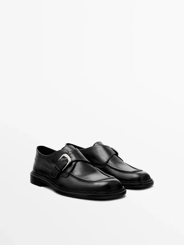 Leder-Derby-Schuhe mit Schnalle Leder-Derby-Schuhe mit Schnalle