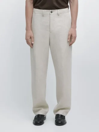 Leichte Leinen-Hose mit Fischgrätenmuster