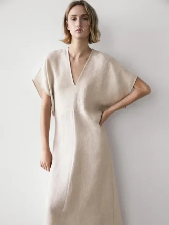Leichtes, kurzärmeliges Midi-Kleid aus Leinen