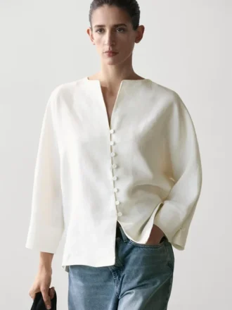 Leinenjacke mit Knopfdetails Leinenjacke mit Knopfdetails