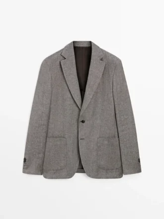 Maßgeschneiderter Blazer aus Leinenmischung mit Fischgrätenmuster