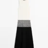 Midi-Kleid aus 100 % Baumwolle mit Kontraststrick Midi-Kleid aus 100 % Baumwolle mit Kontraststrick