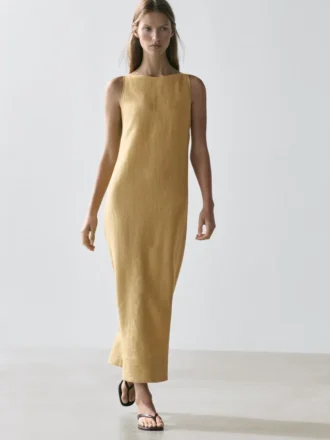 Midi-Kleid aus Leinen mit Neckholder Midi-Kleid aus Leinen mit Neckholder