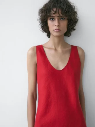 Midi-Kleid aus Leinen mit Trägern