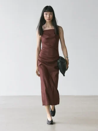Midi-Kleid aus Stretch-Leinenmischung mit Trägern