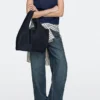 Mittlere Shopper-Tasche aus Spaltleder