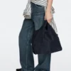 Mittlere Shopper-Tasche aus Spaltleder