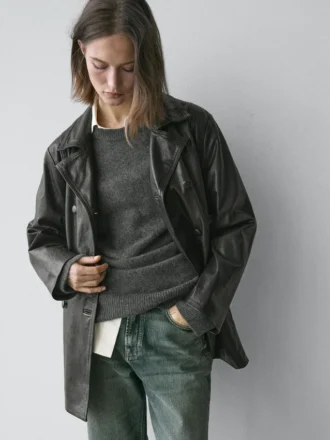 Nappalederjacke mit Gürteldetail Nappalederjacke mit Gürteldetail
