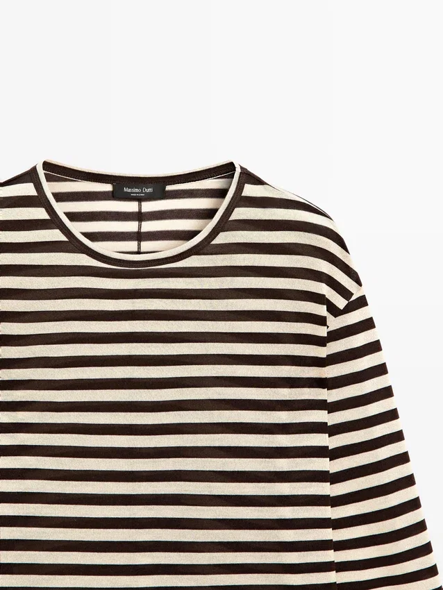 Oversize-T-Shirt mit langen Ärmeln und Streifenmuster Oversize-T-Shirt mit langen Ärmeln und Streifenmuster