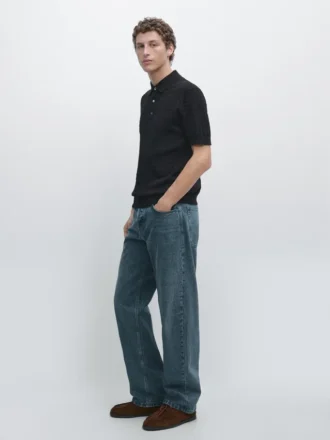 Poloshirt aus 100 % Baumwolle mit Zopfmuster Poloshirt aus 100 % Baumwolle mit Zopfmuster