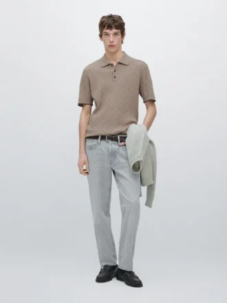 Poloshirt aus Baumwollmischung mit Zopfmuster Poloshirt aus Baumwollmischung mit Zopfmuster
