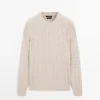 Pullover aus 100 % Baumwolle mit Zopfmuster und Rundhalsausschnitt