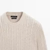 Pullover aus 100 % Baumwolle mit Zopfmuster und Rundhalsausschnitt