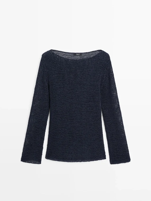 Pullover aus Baumwollmischgewebe mit U-Boot-Ausschnitt Pullover aus Baumwollmischgewebe mit U-Boot-Ausschnitt