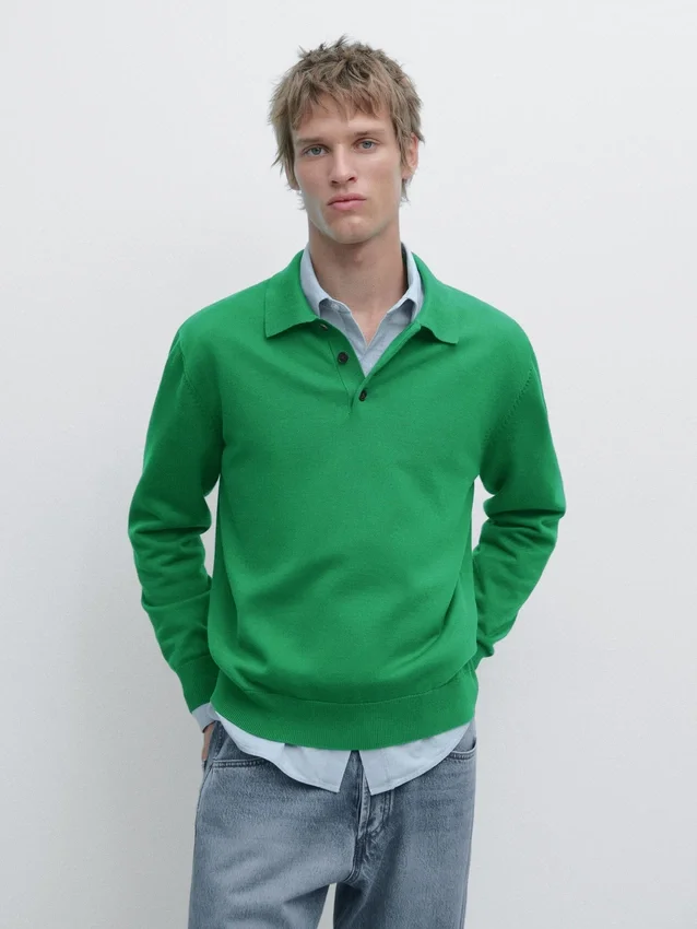 Pullover aus Baumwollstrick mit Poloshirt-Kragen Pullover aus Baumwollstrick mit Poloshirt-Kragen