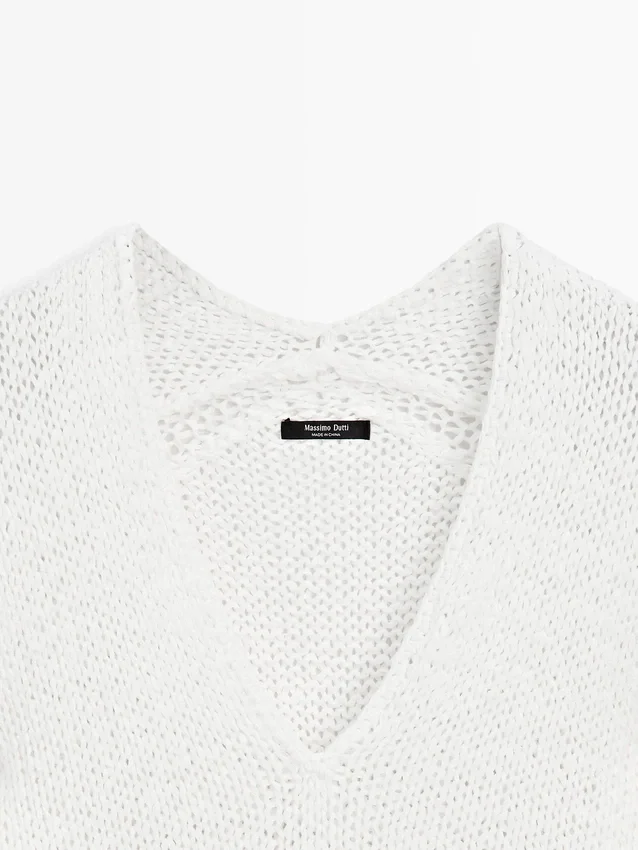 Pullover mit V-Ausschnitt und Cutwork-Verzierung Pullover mit V-Ausschnitt und Cutwork-Verzierung