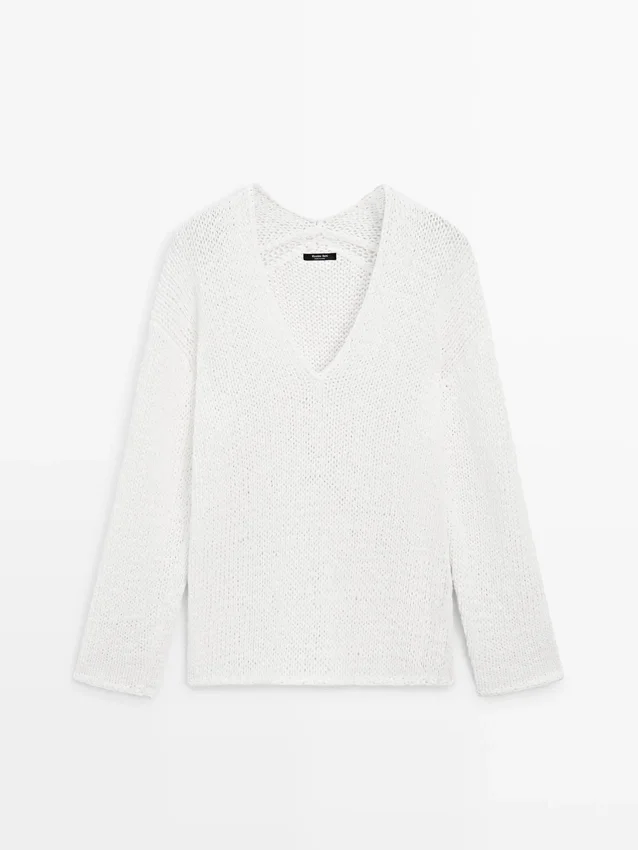 Pullover mit V-Ausschnitt und Cutwork-Verzierung Pullover mit V-Ausschnitt und Cutwork-Verzierung