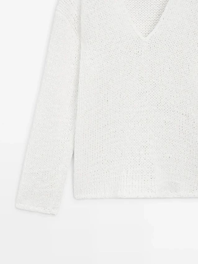 Pullover mit V-Ausschnitt und Cutwork-Verzierung Pullover mit V-Ausschnitt und Cutwork-Verzierung