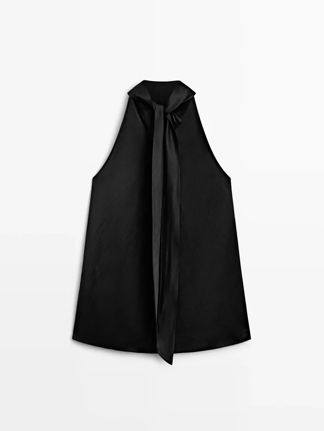 Satin-Haltertop mit Bindedetail Satin-Haltertop mit Bindedetail