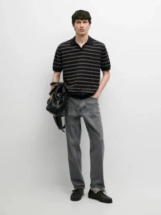 Strick-Poloshirt mit Kontraststreifen Strick-Poloshirt mit Kontraststreifen
