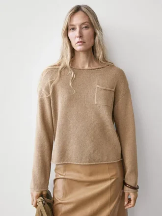 Strickpullover aus Baumwolle und Leinen mit Taschendetail