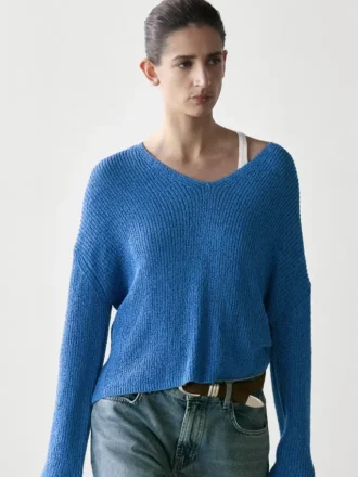 Strickpullover aus Baumwollmischung mit V-Ausschnitt