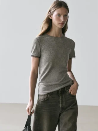 T-Shirt aus Wollmischung mit Spitzendetail T-Shirt aus Wollmischung mit Spitzendetail