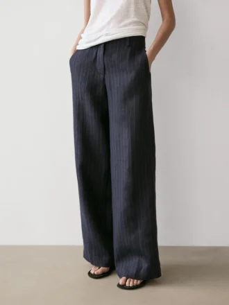 Weit geschnittene Leinen-Hose mit Nadelstreifen